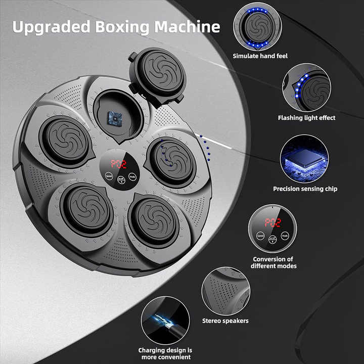 Plan detaliat al aparatului de box cu difuzor Bluetooth integrat, montat pe diverse suprafețe.