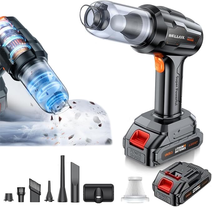 Aspirator și suflantă de aer portabilă 6 în 1, performanță ridicată, design ergonomic.
