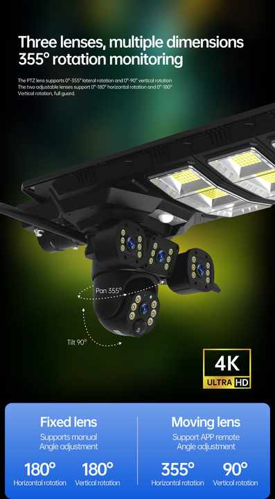 Lumină naturală pentru autonomie energetică - cameră de supraveghere WiFi cu panou solar și LED-uri ultra-luminoase.