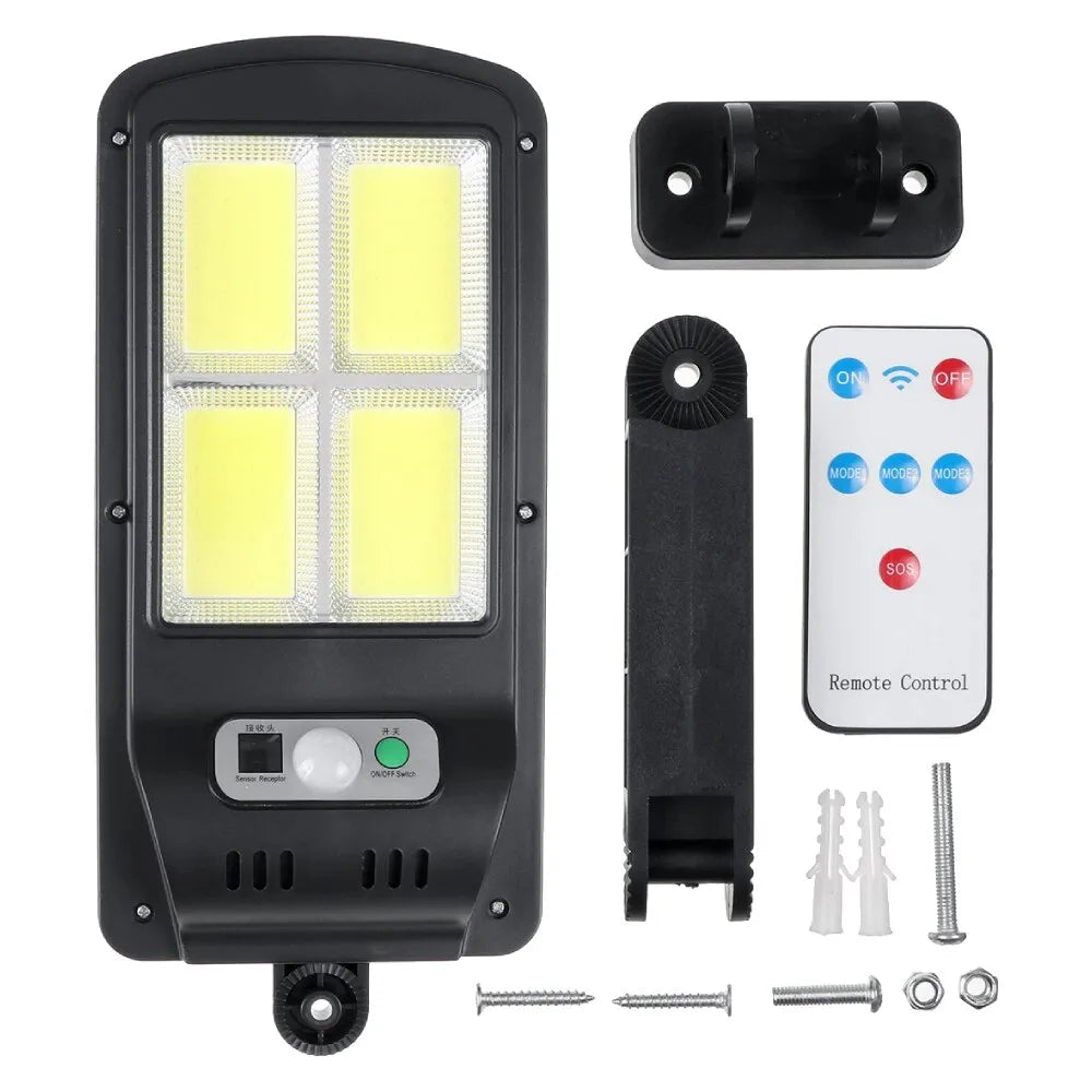Lampa solară LED 60W cu accesorii – telecomandă, suport și șuruburi incluse