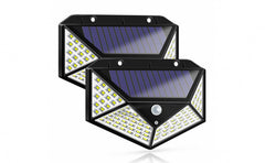 Set de 2 lămpi solare cu 100 LED-uri și senzor de mișcare, panou solar integrat, iluminare pe 4 fețe