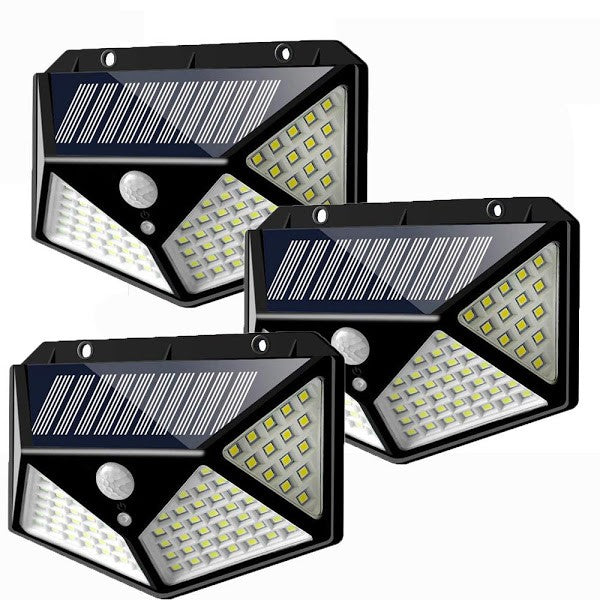 Set de 3 lămpi solare cu senzor de mișcare, iluminare LED pe 4 fețe, panou solar eficient