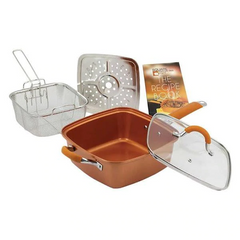 Set tigaie pătrată antiaderentă 24 cm cu capac și accesorii – ideală pentru prăjire, gătire și coacere.