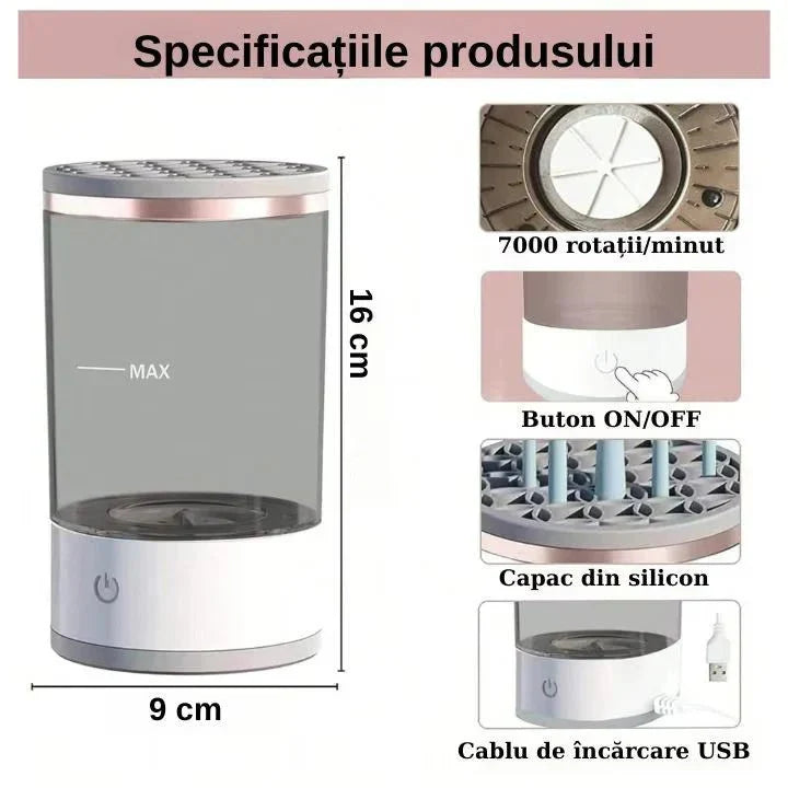 Aparat Curățat Pensule Machiaj 2 în 1 – Spălare și Uscare - Promagg.ro