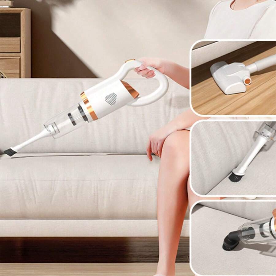 Aspirator alb-portocaliu 3 în 1, multifuncțional, cu design compact și accesorii incluse