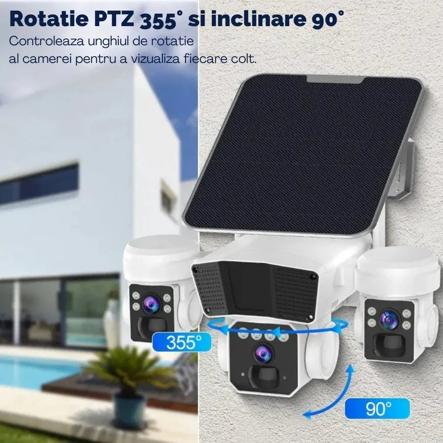 Cameră de Supraveghere Solară 12MP cu Multi-Lentile 4G